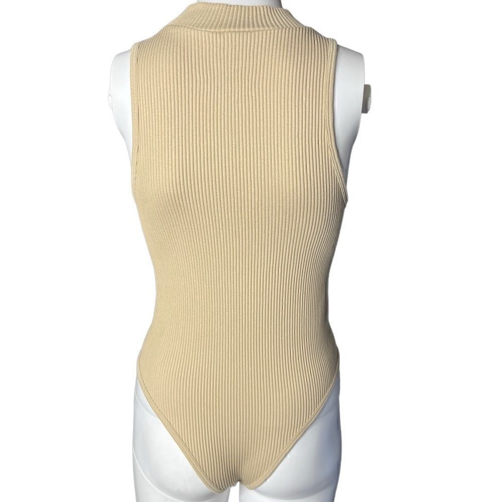 Pink Rose Ribbed Mock Neck Bodysuit Tan XS Small - Picture 2 of 3